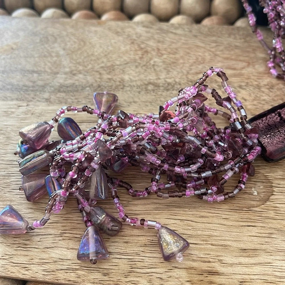 Beaded long multi strand necklace glass purple - Picture 6 of 9